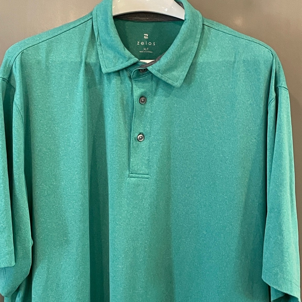 Zelos Mens Performance Polo Shirt Teal Green Heather Short Sleeve XLT Tall